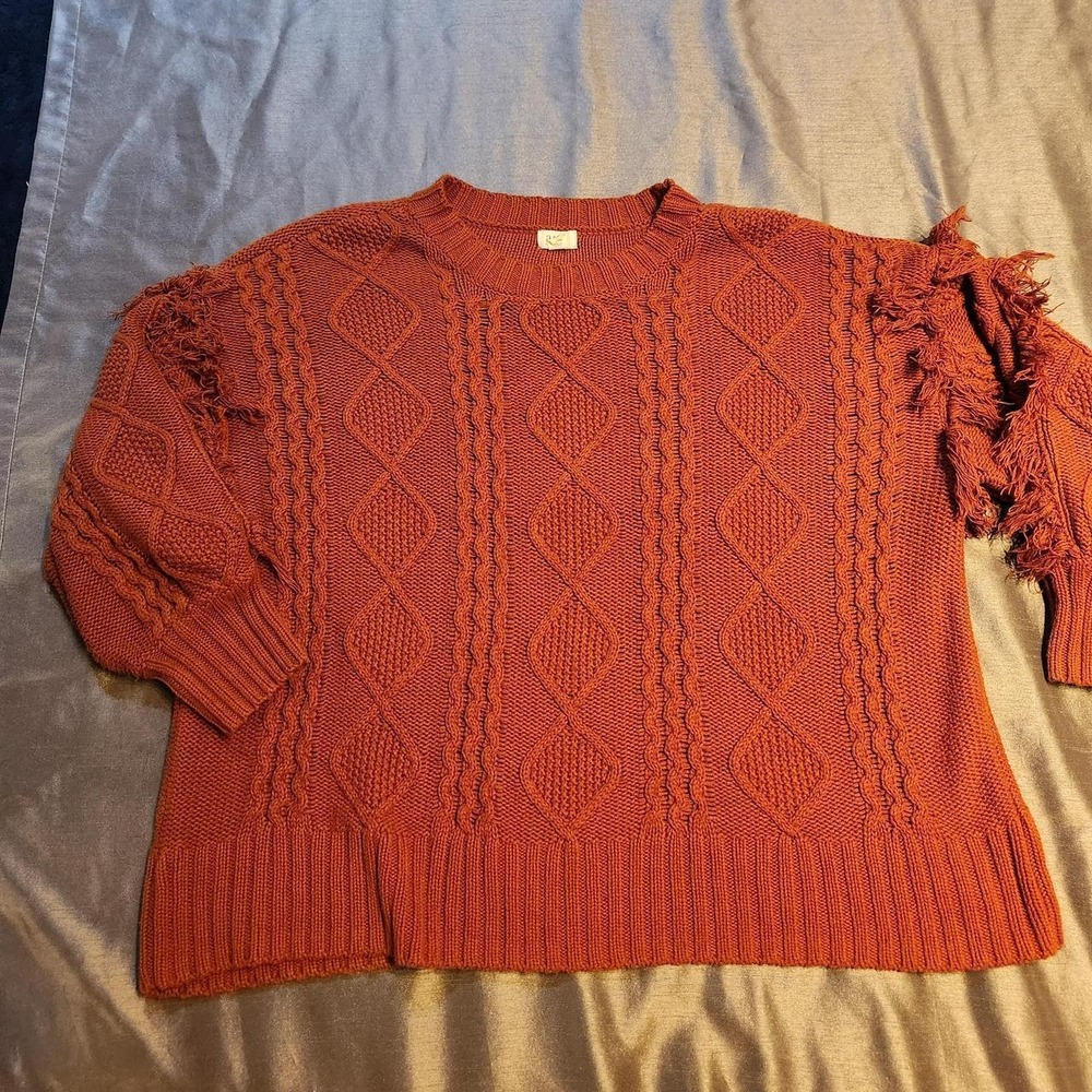a.n.a a new approach Burnt Orange Cable Knit Fringe Sweater Plus Size 1X Woman
